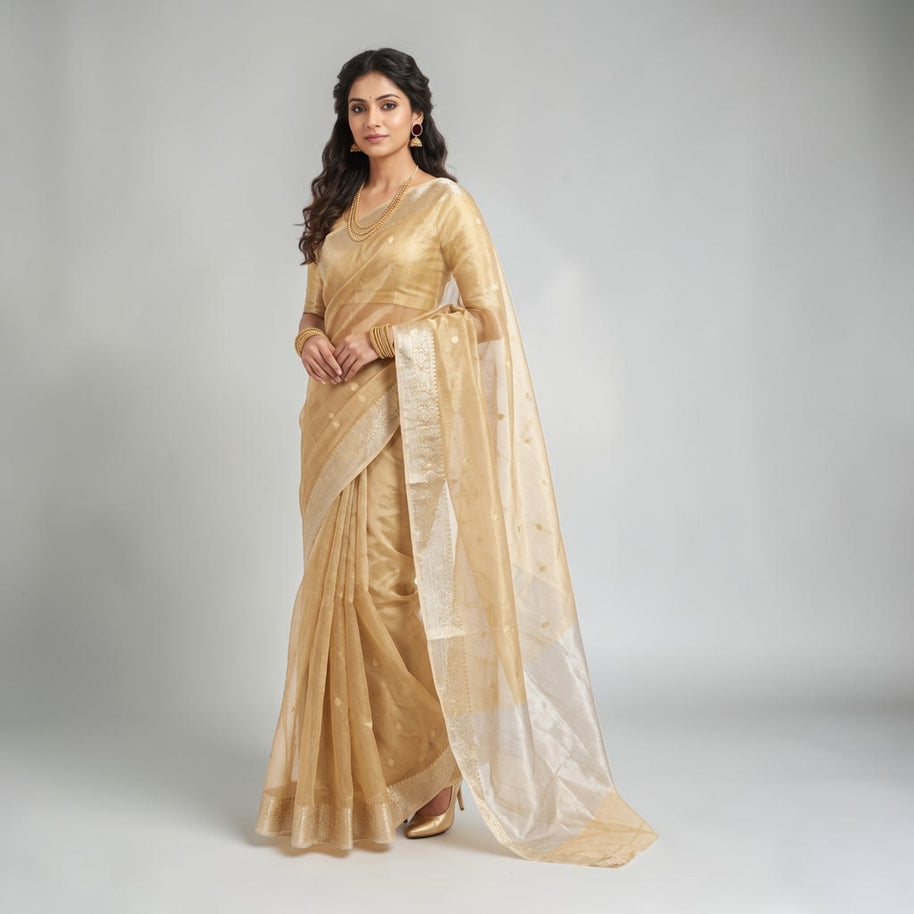 Golden Zari Work Silk Georgette Saree