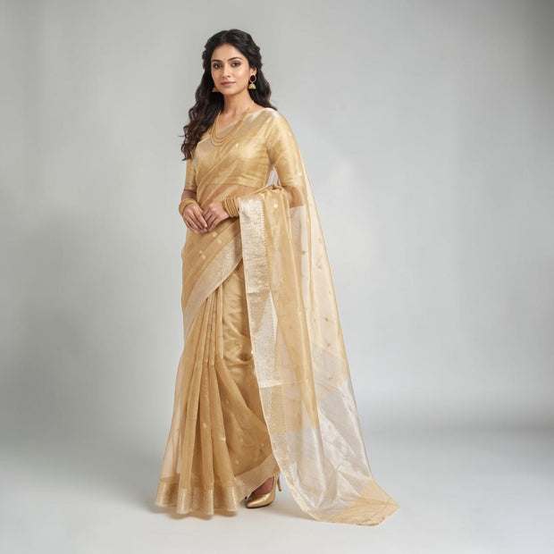Golden Zari Work Silk Georgette Saree