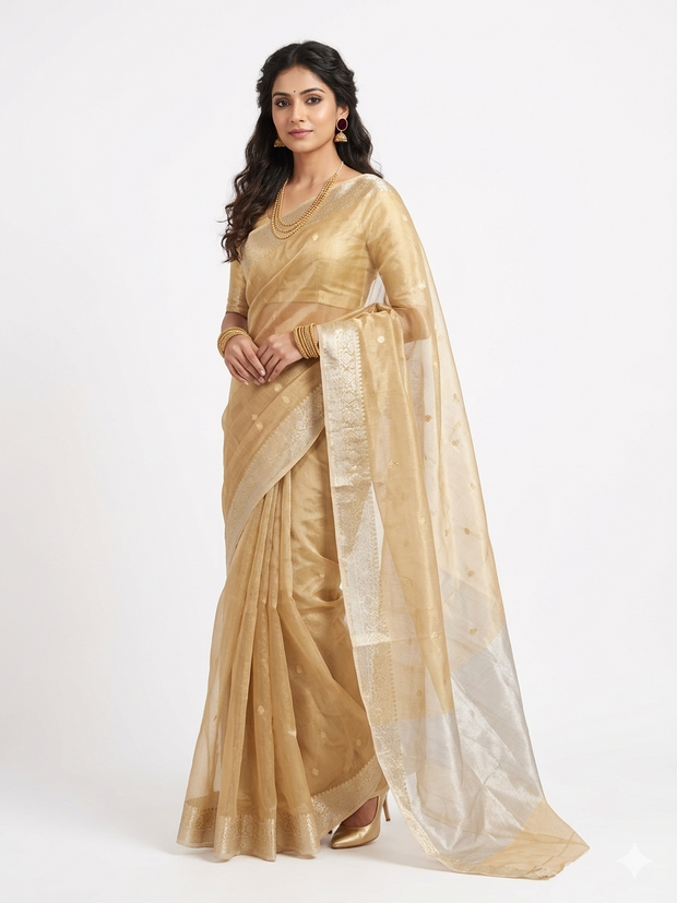 Golden Zari Work Silk Georgette Saree
