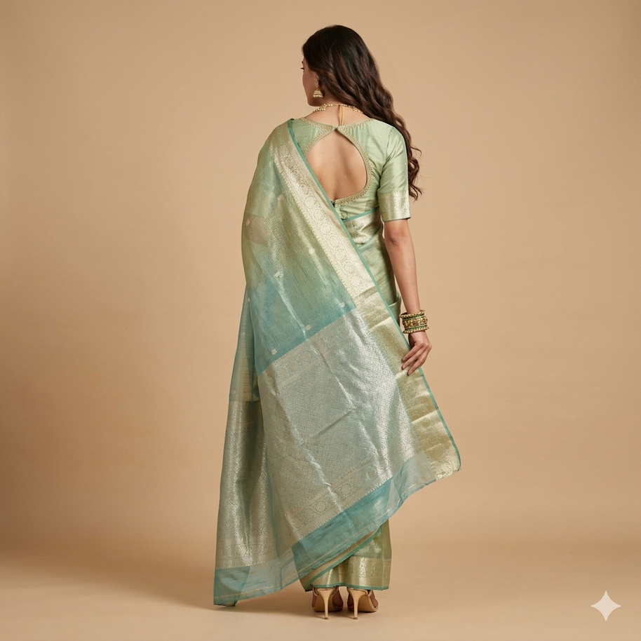 Green Zari Work Silk Georgette Saree