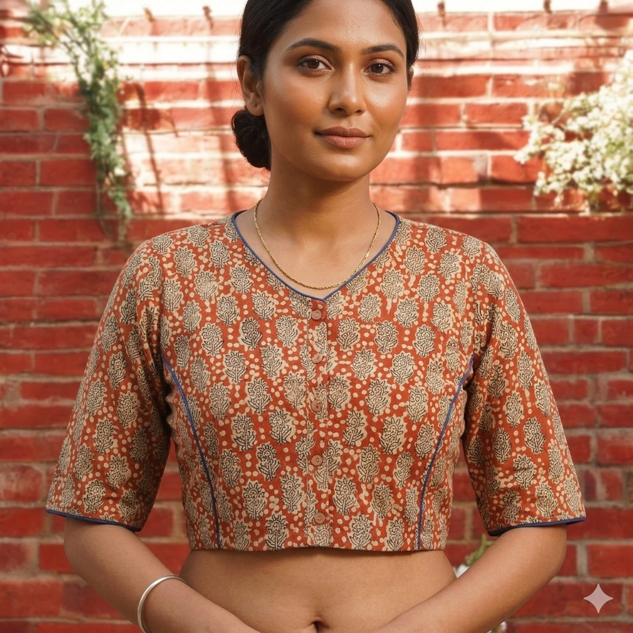 Red Handblock Cotton Blouse