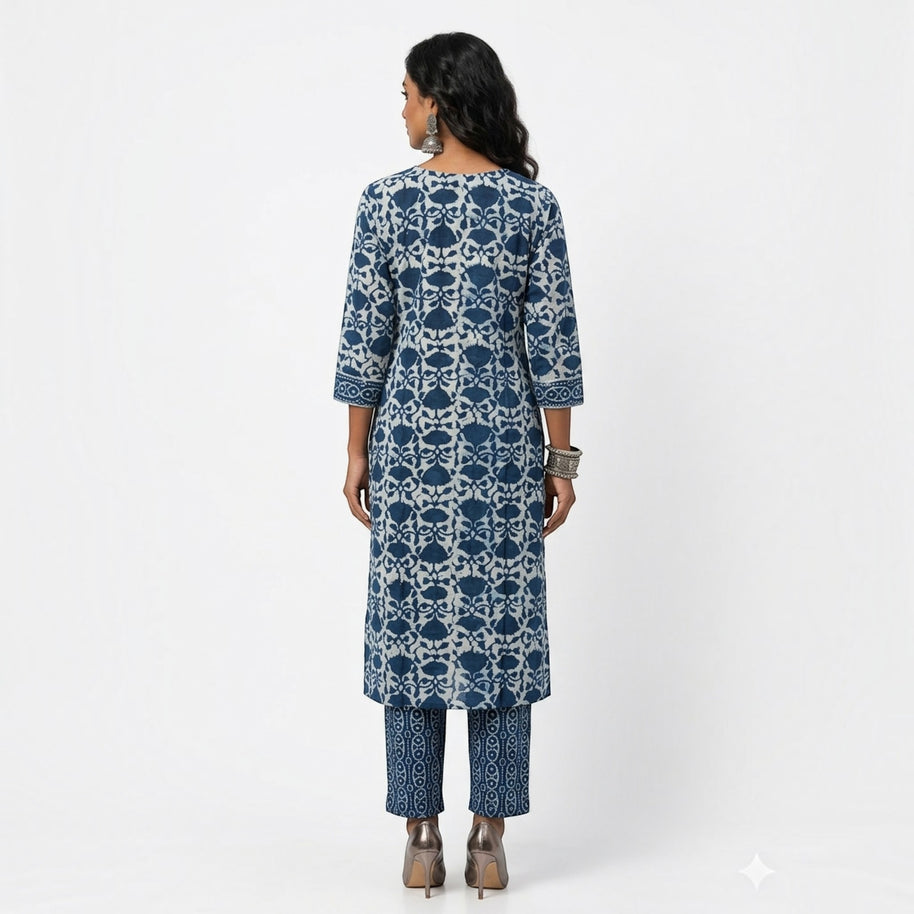 Indigo Handblock Cotton Kurta & Pant