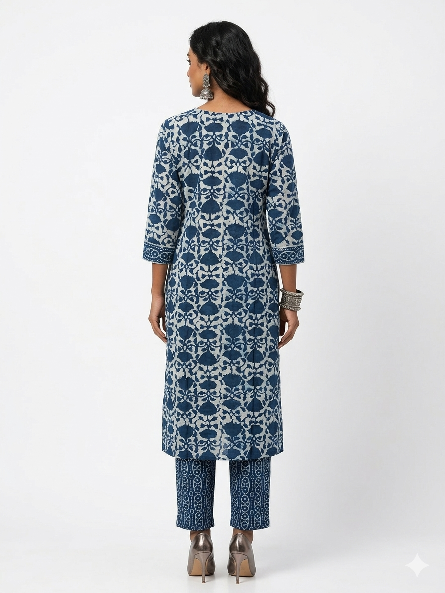 Indigo Handblock Cotton Kurta & Pant