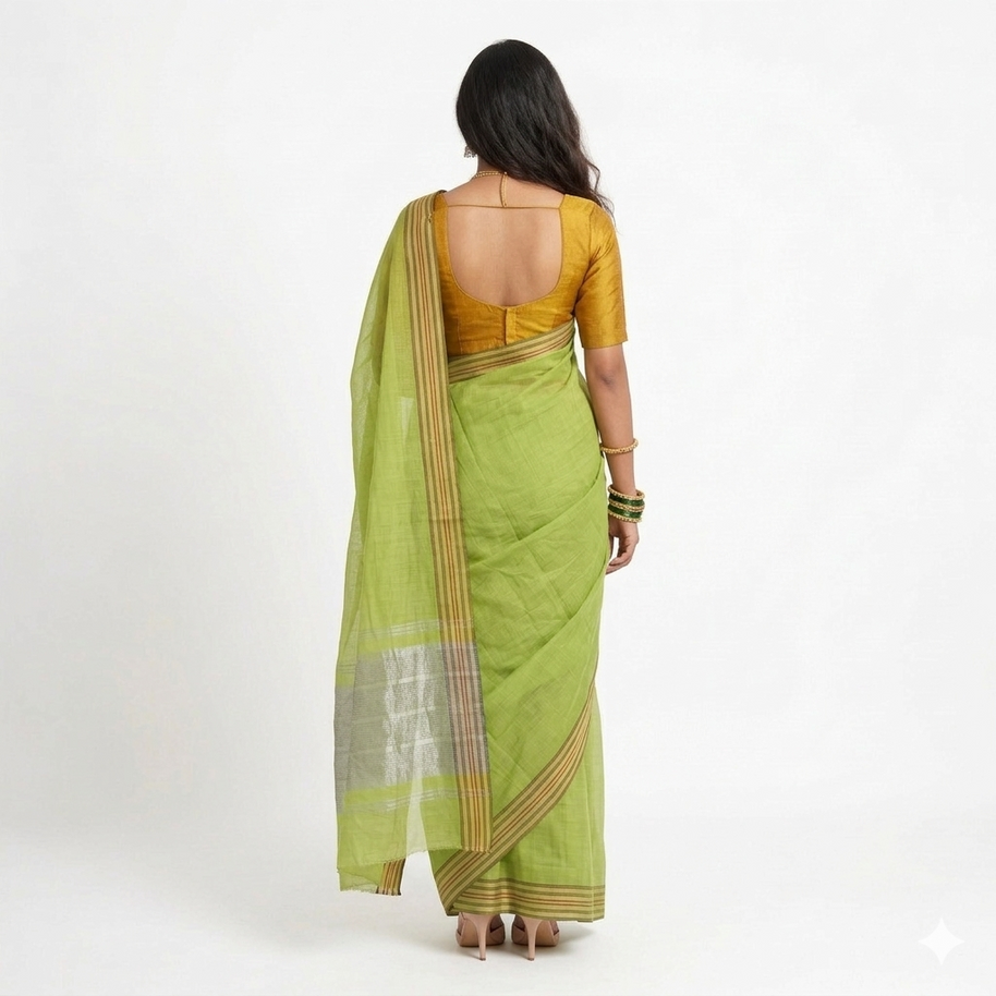 Green Stripe Cotton Saree
