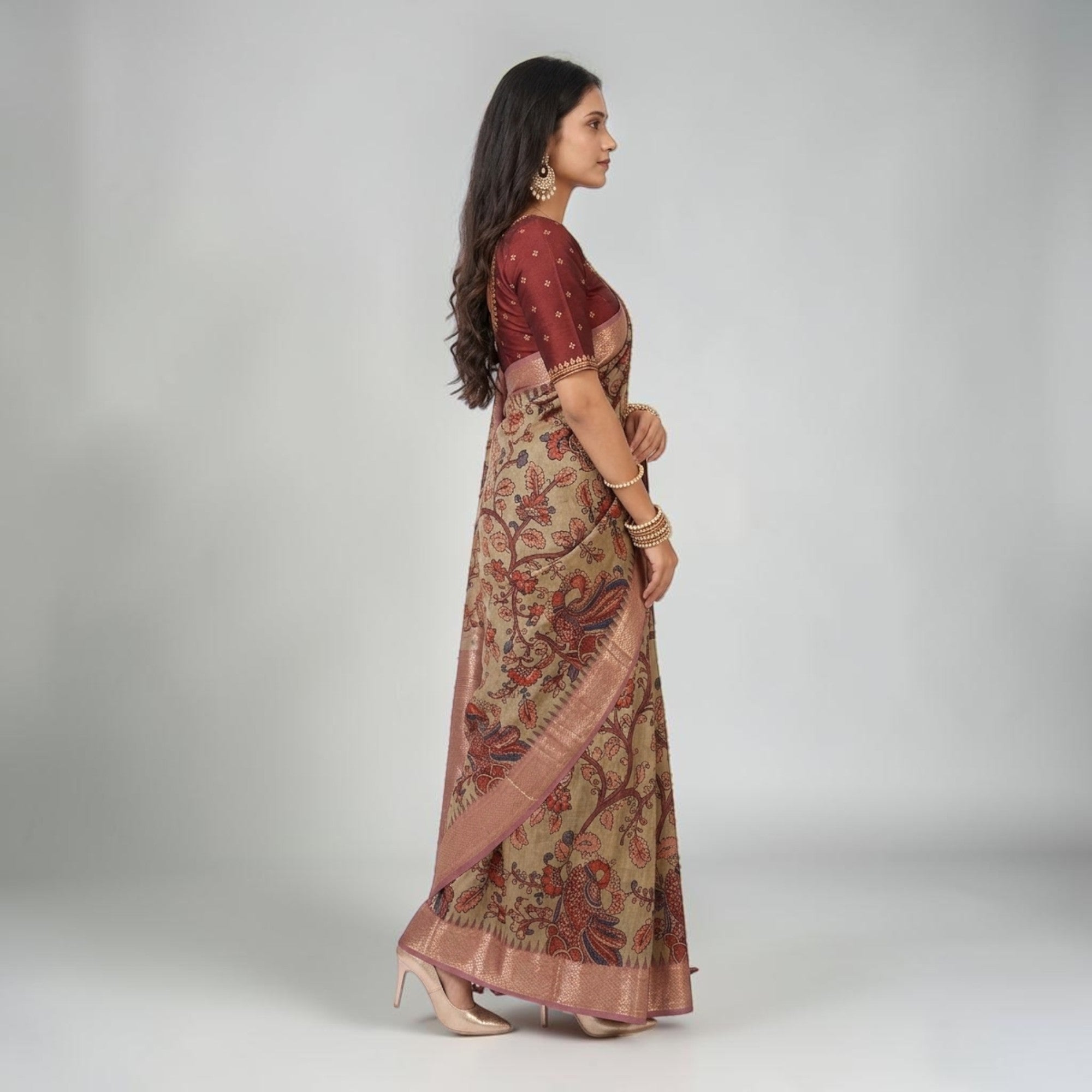 Pink Kalamkari Silk Saree