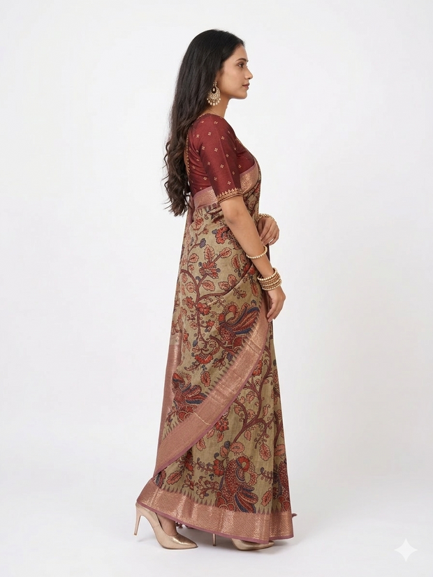 Pink Kalamkari Silk Saree