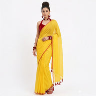 Yellow Plain Handwoven Cotton Saree