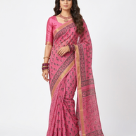 Pink Handblock Print Maheswari Silk Saree
