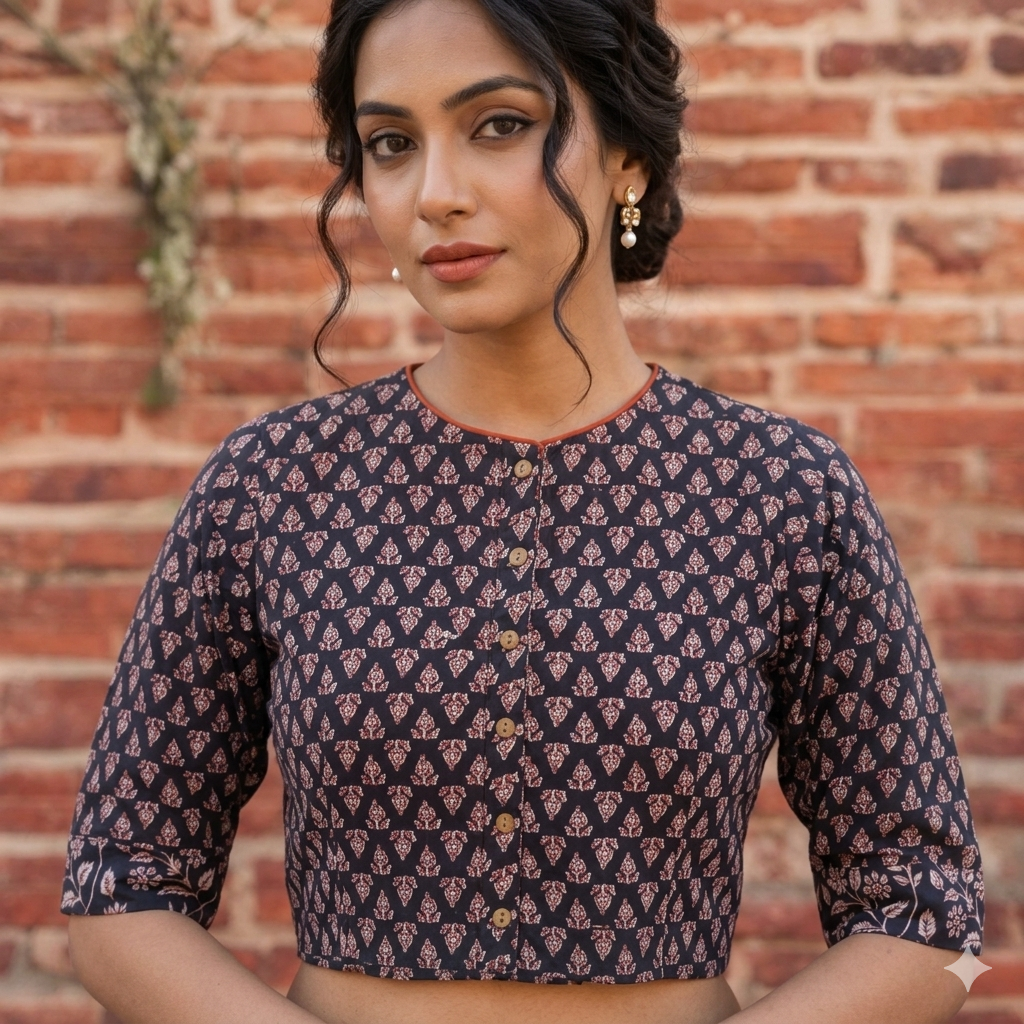 Black Handblock Cotton Blouse