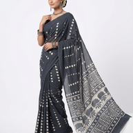 Dark Blue Handblock Cotton Saree