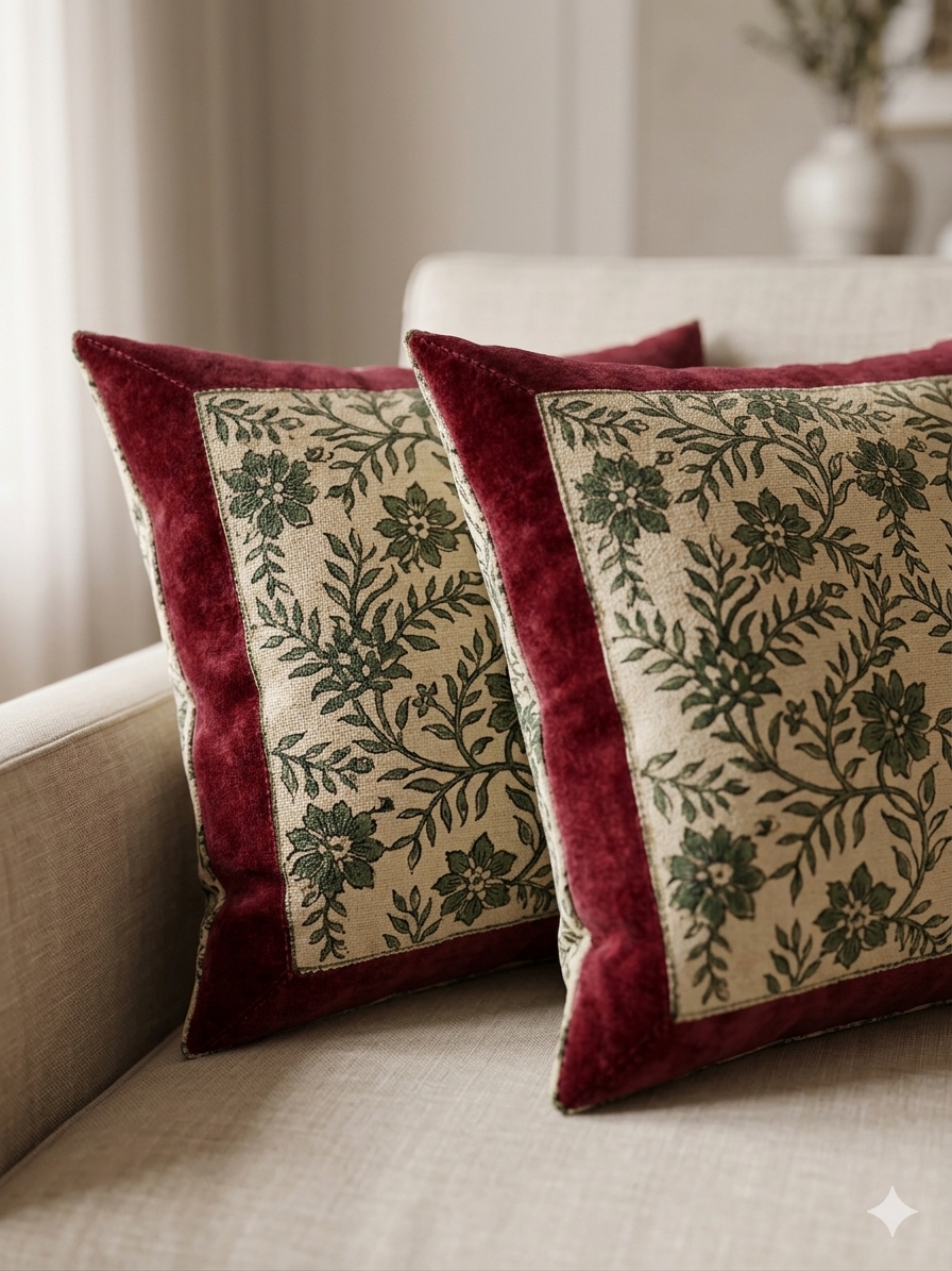 Offwhite Handblock Cotton Cushion