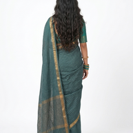 Dark Grey Handblock Maheswari Silk Saree