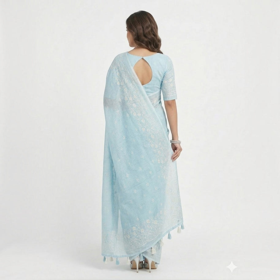 Light Blue Kota Doriya Cotton Saree