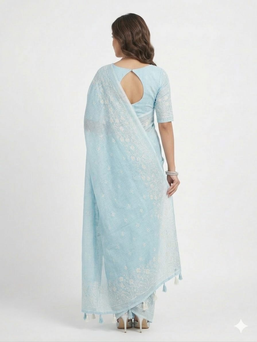 Light Blue Kota Doriya Cotton Saree
