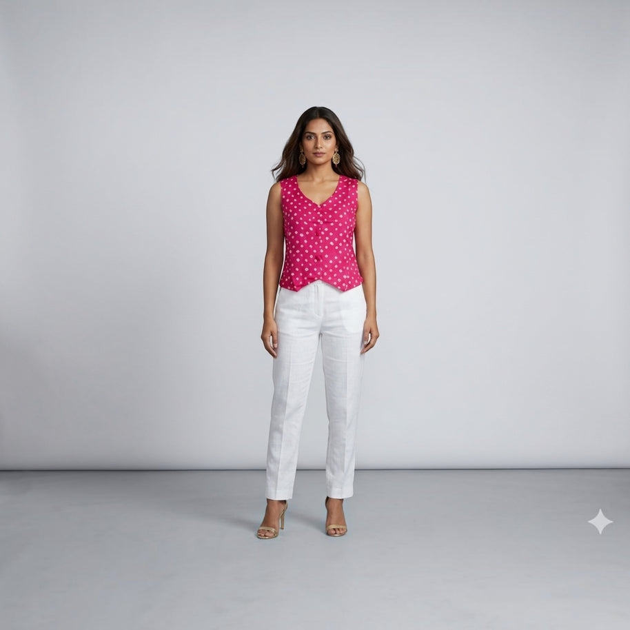 Pink Modal Silk Bandhej Waistcoat
