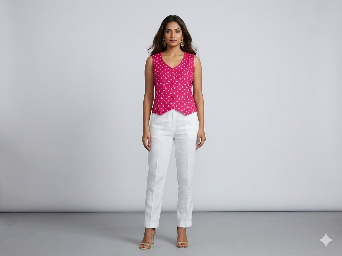 Pink Modal Silk Bandhej Waistcoat