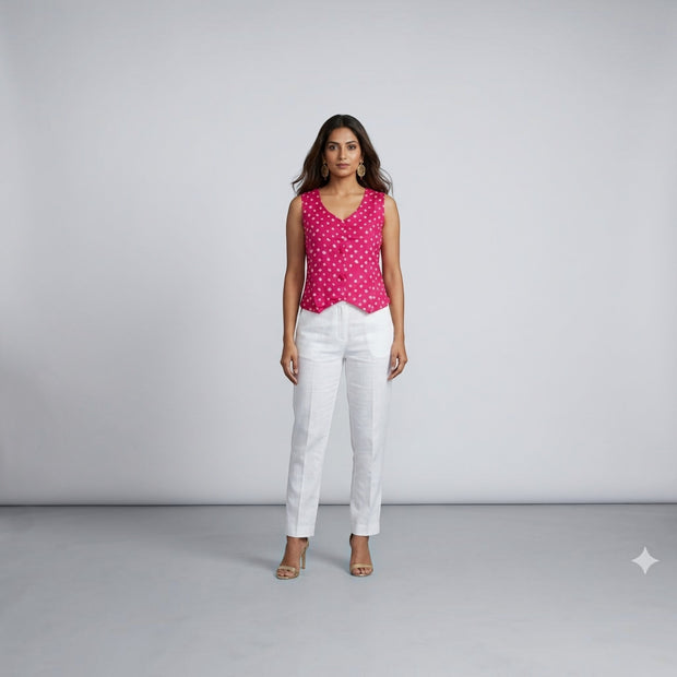 Pink Modal Silk Bandhej Waistcoat