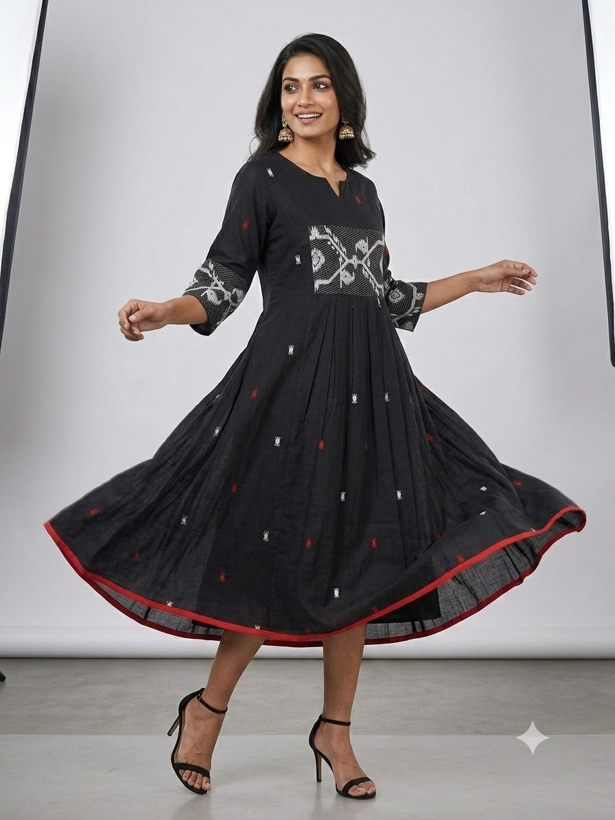 Black White Jamdani Cotton Dress