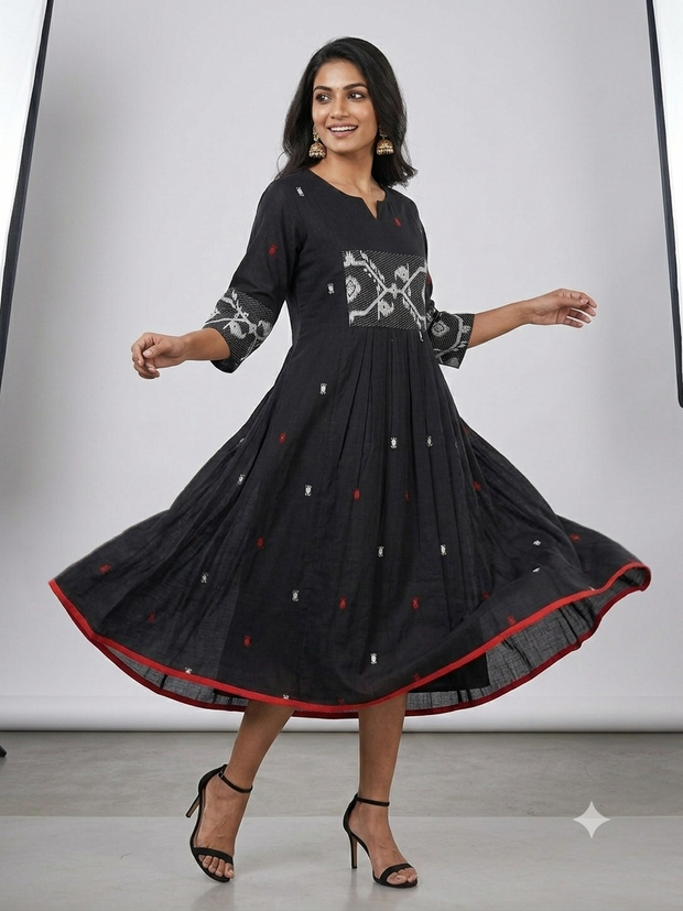 Black White Jamdani Cotton Dress