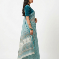 Light Teal Blue Maheswari Silk Saree