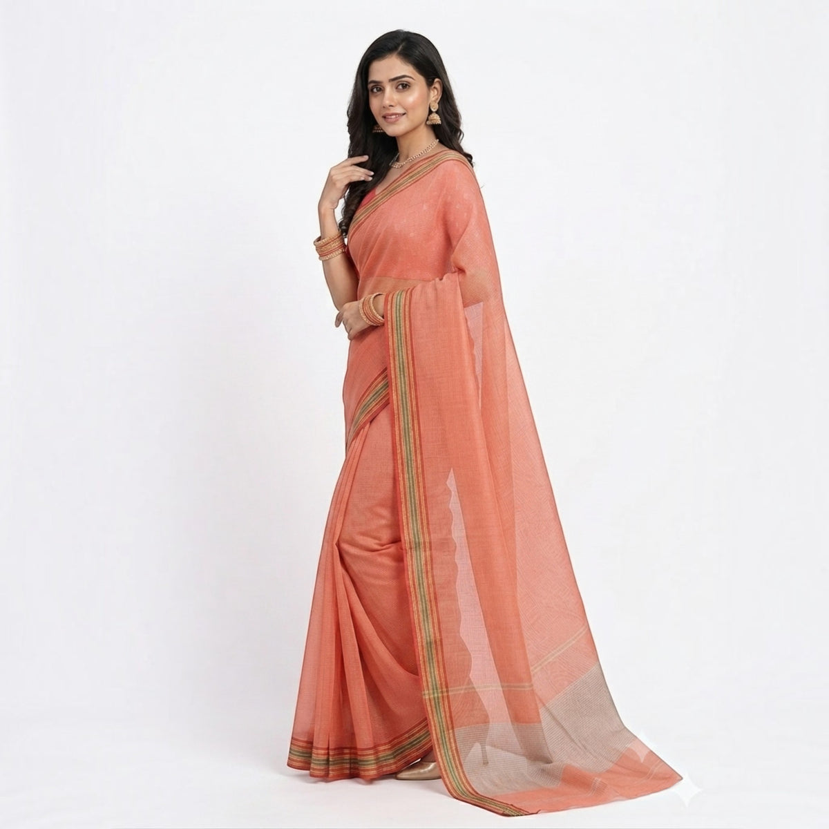 Red Stripe Cotton Saree