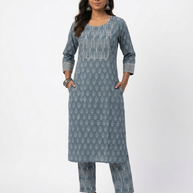 Blue Handblock Cotton Kurta & Pant