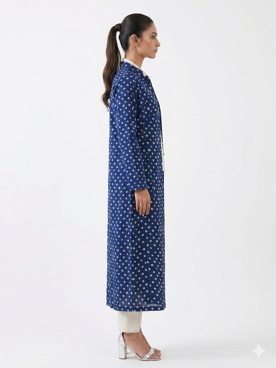 Blue Modal Silk Bandhej Long Blazer