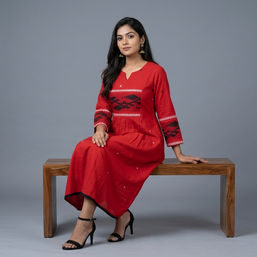 Red Black Jamdani Cotton Dress
