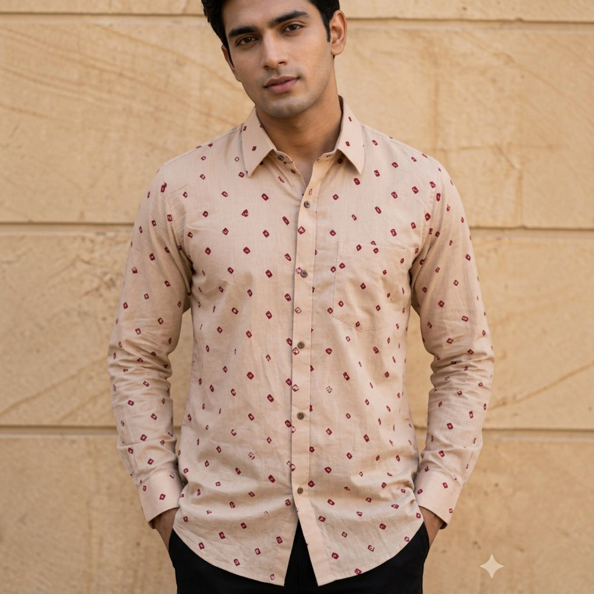 Cream Bandhani Cotton Shirt