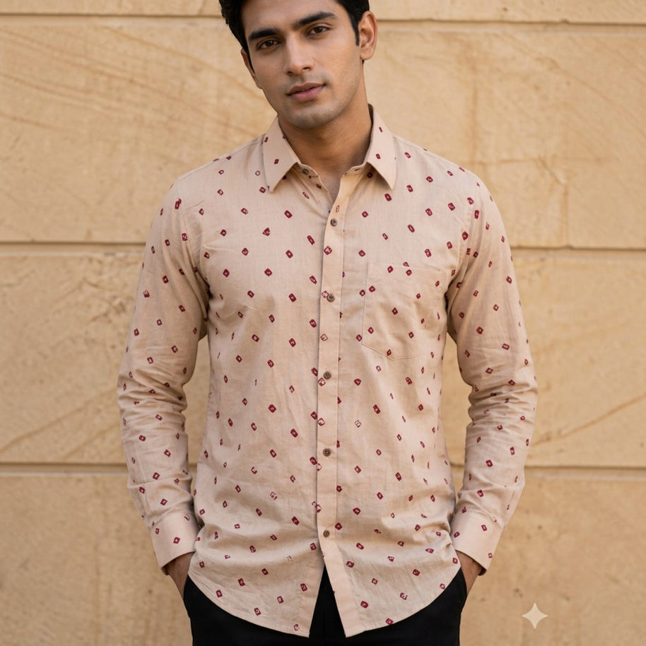 Cream Bandhani Cotton Shirt