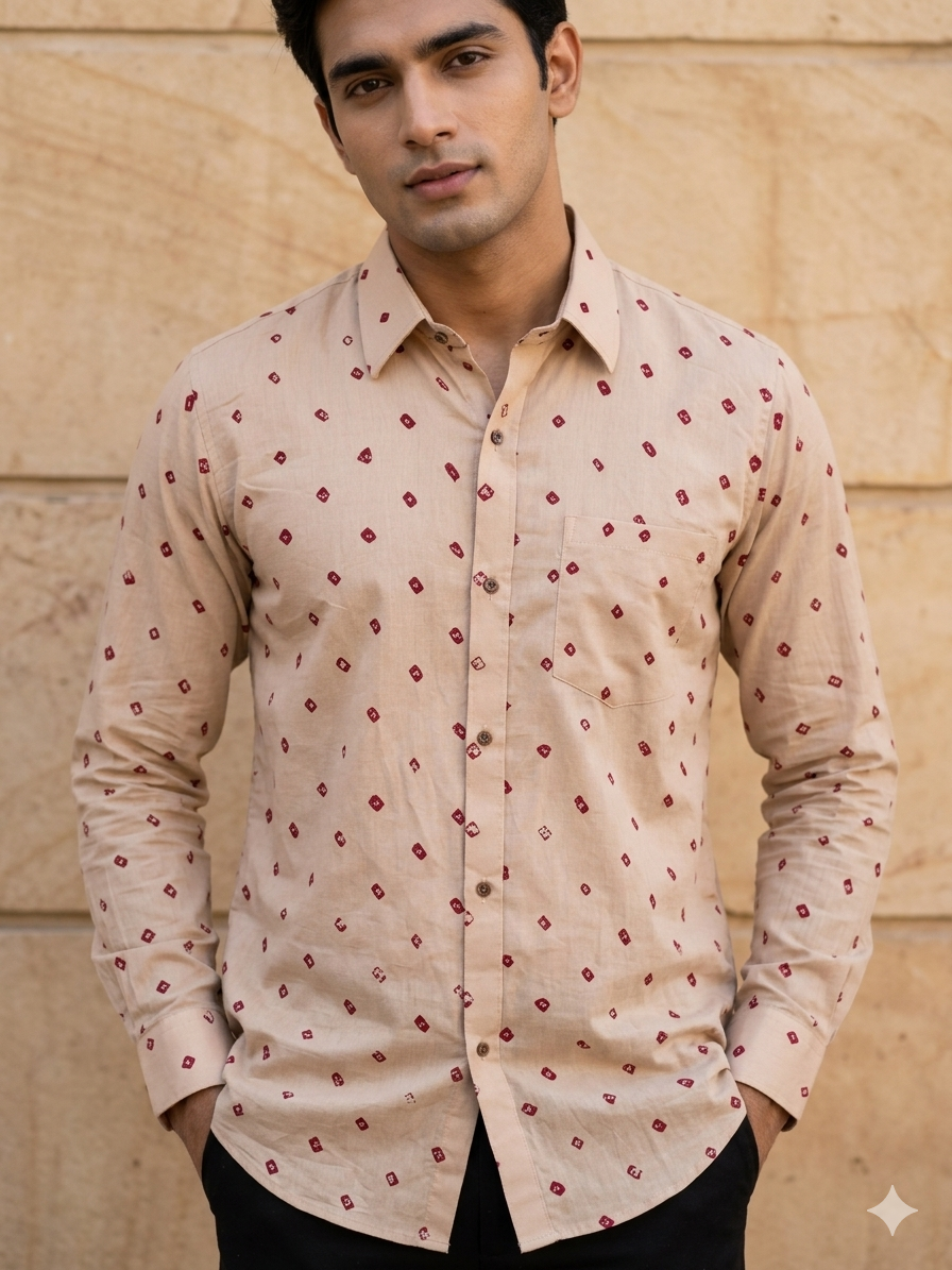 Cream Bandhani Cotton Shirt