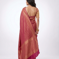 Rani Pink Golden Zari Work Silk Saree
