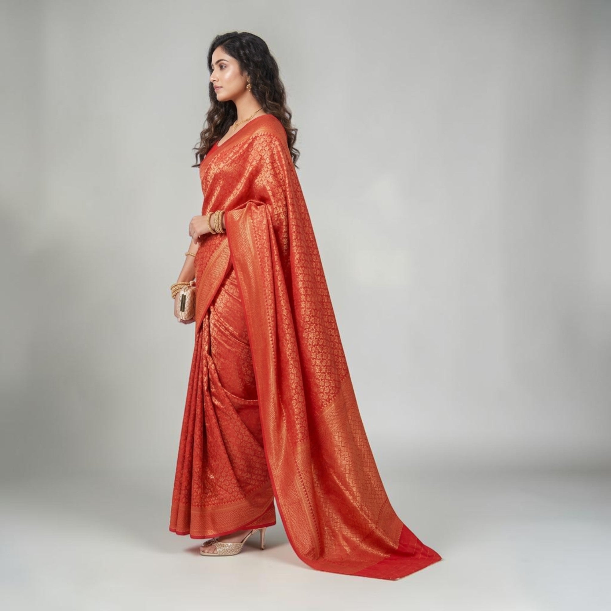 Red Golden Zari Work Silk Saree