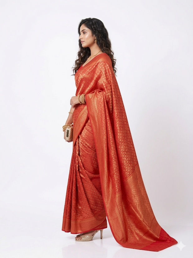 Red Golden Zari Work Silk Saree