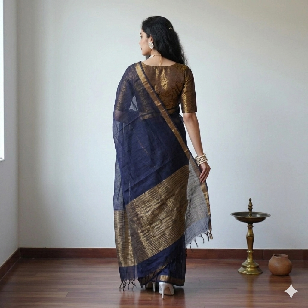 Navy Blue Handloom Kota Cotton Saree