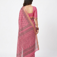 Pink Handblock Print Maheswari Silk Saree