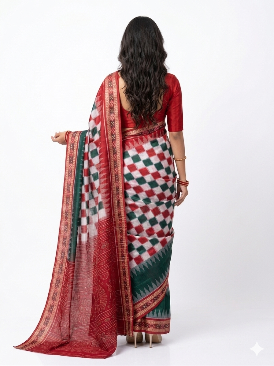 White Red Pasapali Handloom Saree