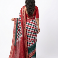 White Red Pasapali Handloom Saree