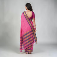 Pink Check Silk Saree