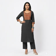 Black Stripe Cotton Kurta Set