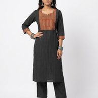 Black Stripe Cotton Kurta Set