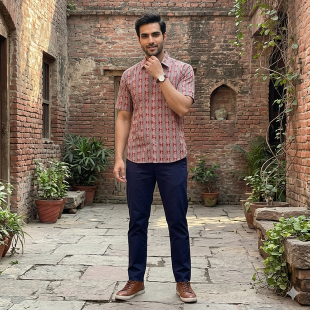 Artsy Hand Block Print Mens Shirt