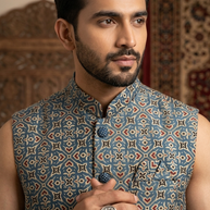 Blue Ajrakh Silk Jacket
