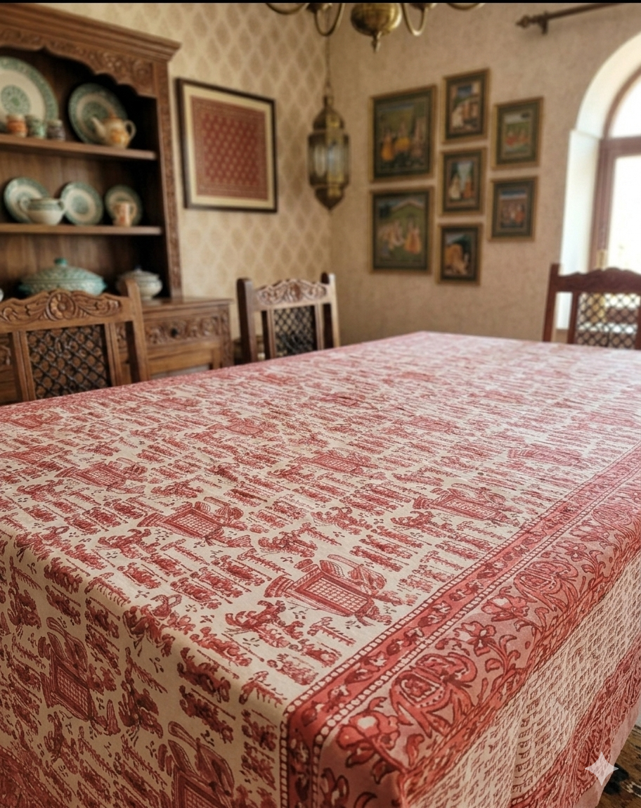 Handblock Print Cotton 6 Seater Rectangular Table Cover