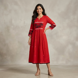 Red Black Jamdani Cotton Dress