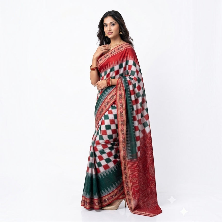 White Red Pasapali Handloom Saree