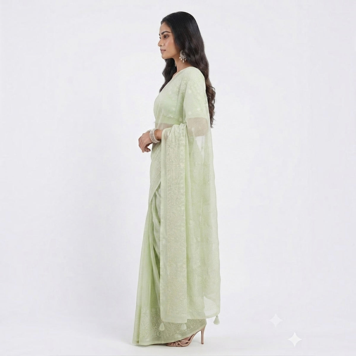 Light Green Kota Doriya Cotton Saree
