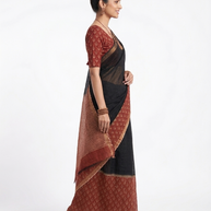 Black Floral Handblock Kota Cotton Saree