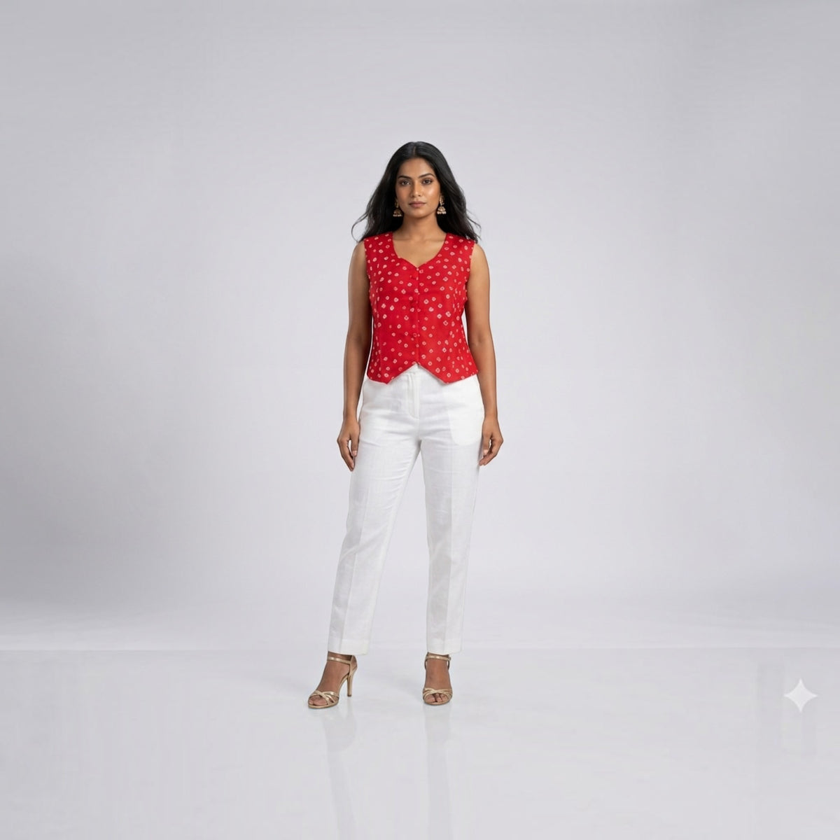 Red Silk Bandhej Waistcoat