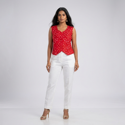 Red Silk Bandhej Waistcoat